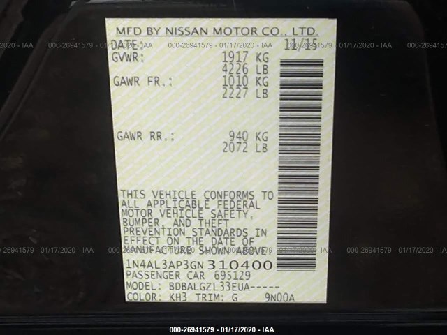 Photo 8 VIN: 1N4AL3AP3GN310400 - NISSAN ALTIMA 