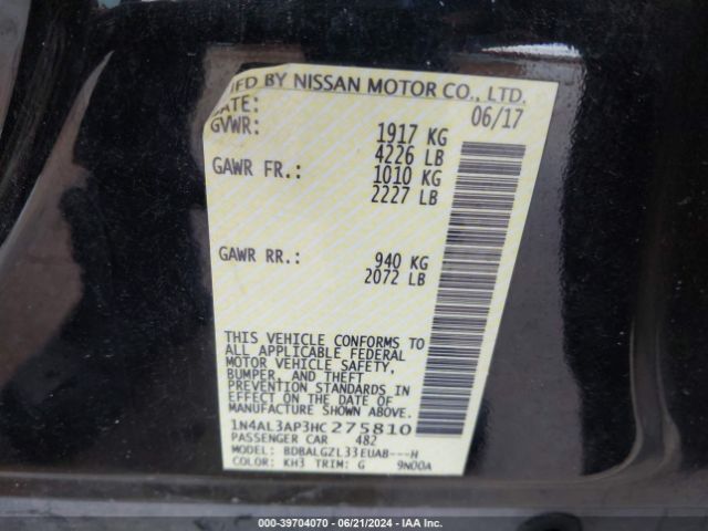 Photo 8 VIN: 1N4AL3AP3HC275810 - NISSAN ALTIMA 