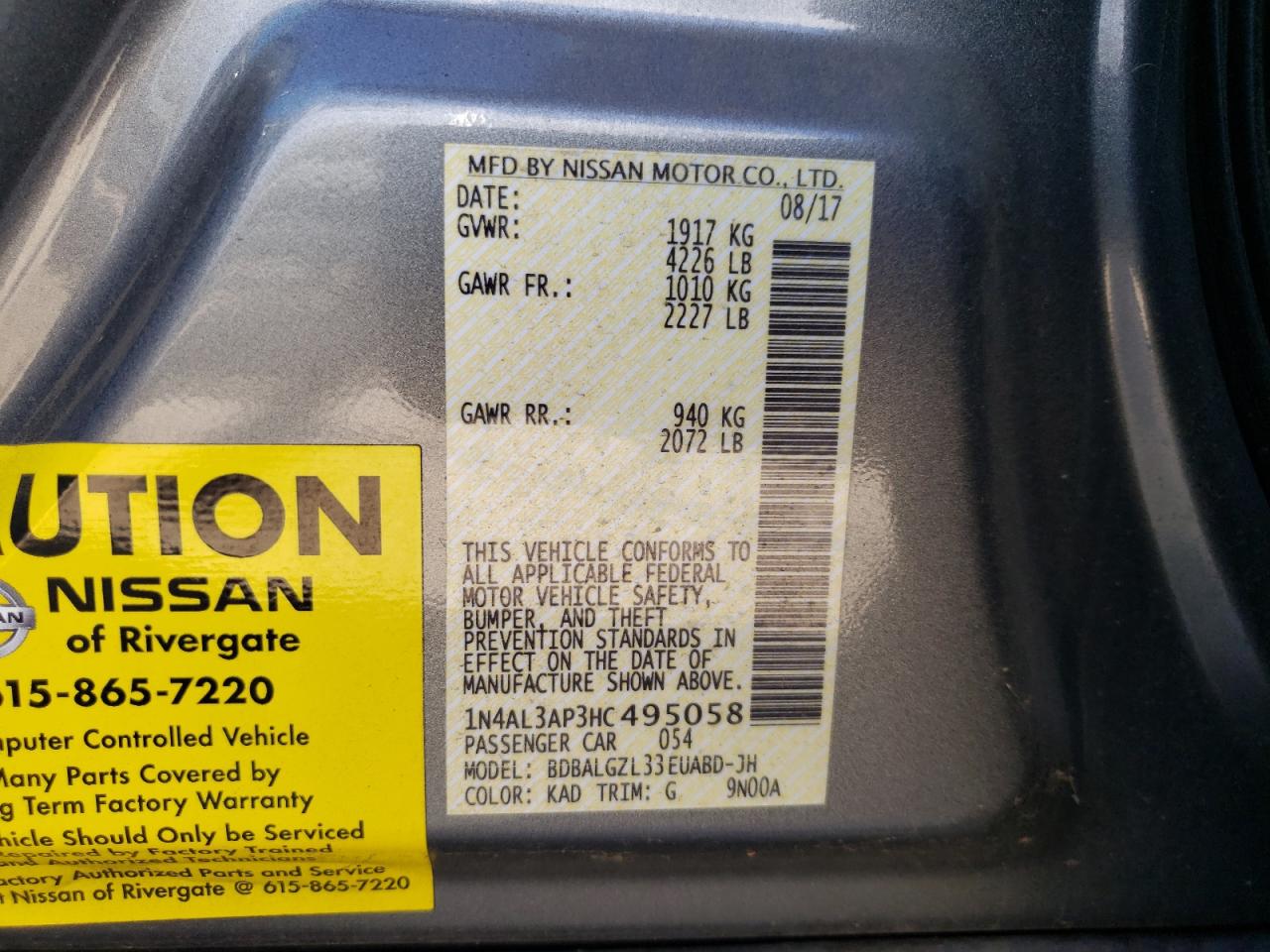 Photo 12 VIN: 1N4AL3AP3HC495058 - NISSAN ALTIMA 