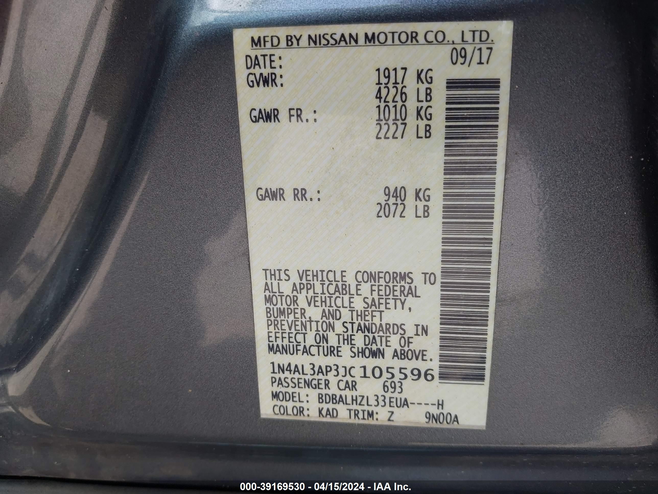 Photo 8 VIN: 1N4AL3AP3JC105596 - NISSAN ALTIMA 