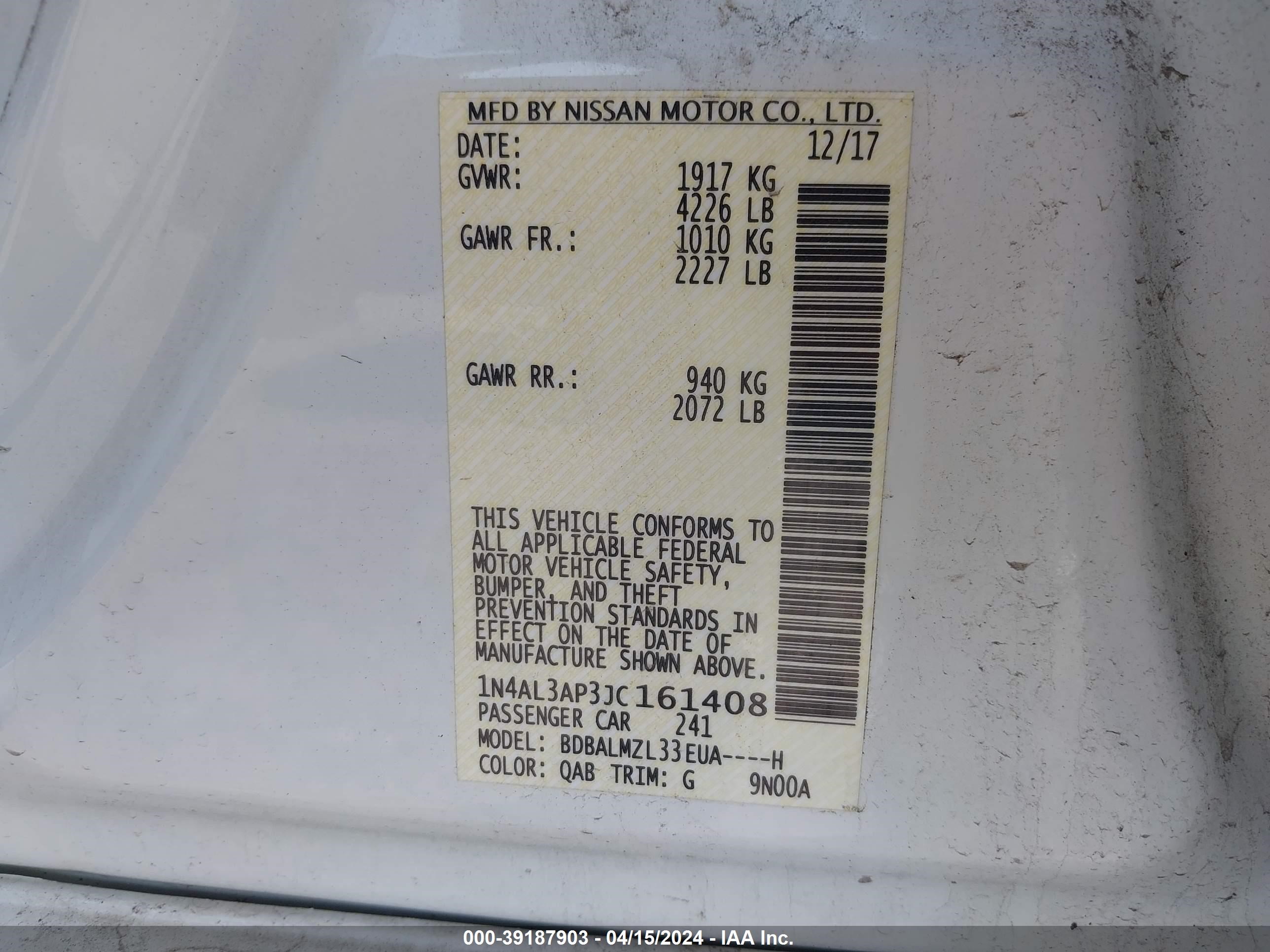 Photo 8 VIN: 1N4AL3AP3JC161408 - NISSAN ALTIMA 