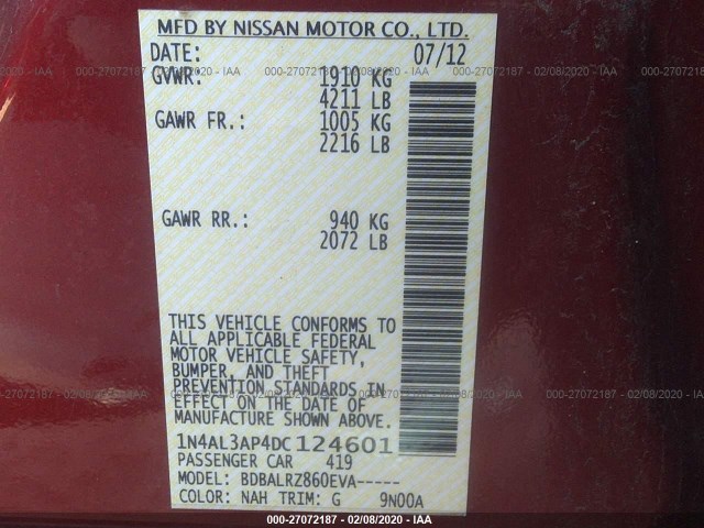 Photo 8 VIN: 1N4AL3AP4DC124601 - NISSAN ALTIMA 