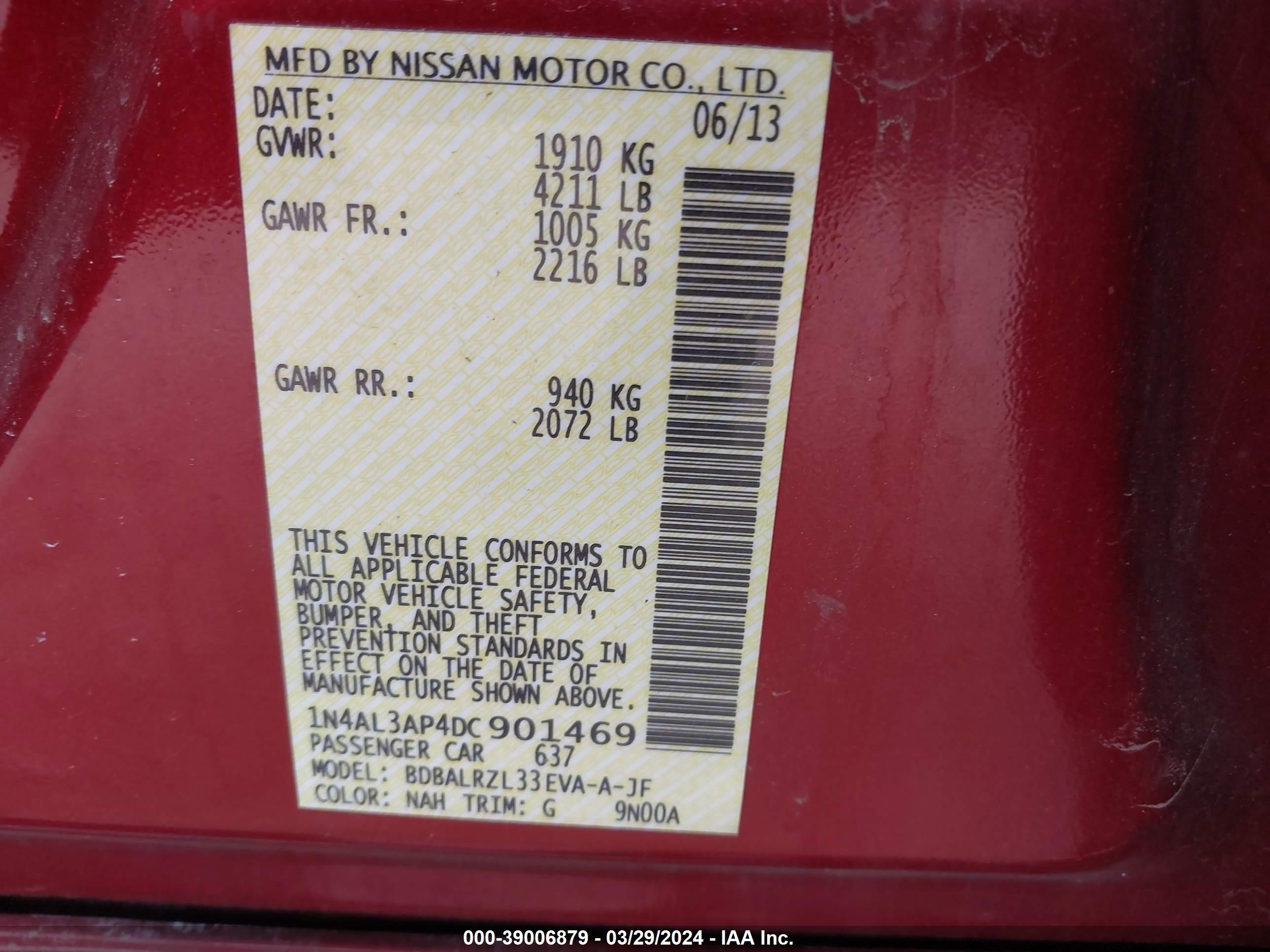 Photo 8 VIN: 1N4AL3AP4DC901469 - NISSAN ALTIMA 