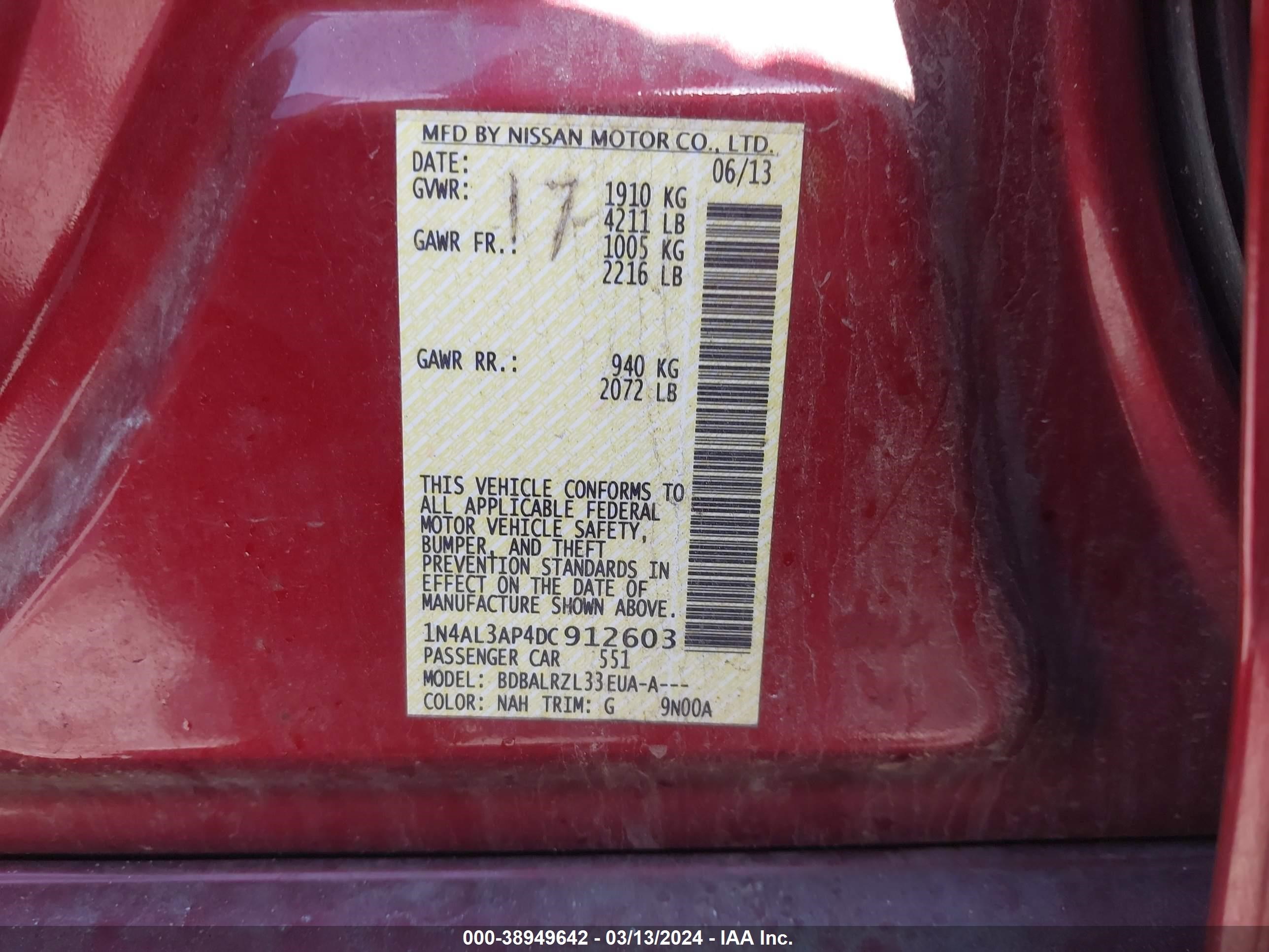 Photo 8 VIN: 1N4AL3AP4DC912603 - NISSAN ALTIMA 