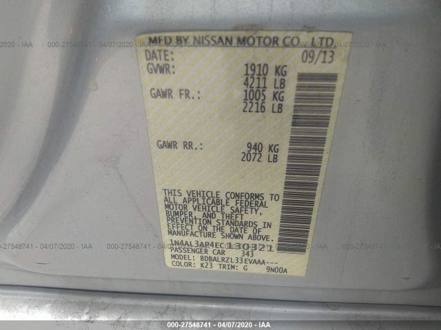 Photo 8 VIN: 1N4AL3AP4EC130321 - NISSAN ALTIMA 