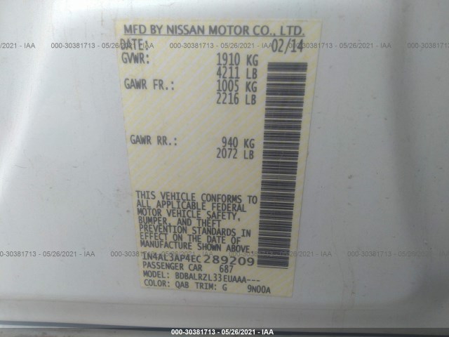 Photo 8 VIN: 1N4AL3AP4EC289209 - NISSAN ALTIMA 