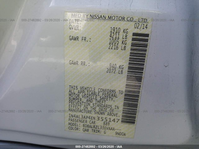 Photo 8 VIN: 1N4AL3AP4EN355147 - NISSAN ALTIMA 