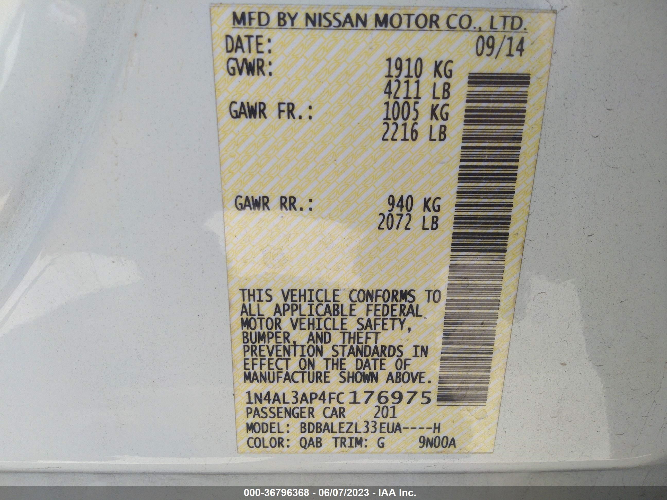 Photo 8 VIN: 1N4AL3AP4FC176975 - NISSAN ALTIMA 