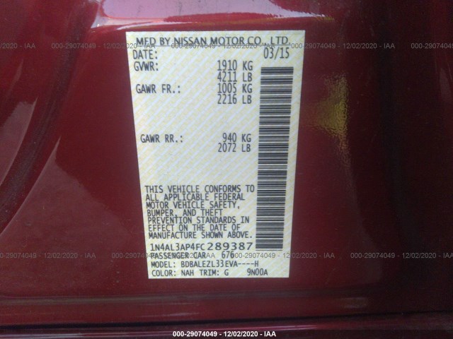 Photo 8 VIN: 1N4AL3AP4FC289387 - NISSAN ALTIMA 