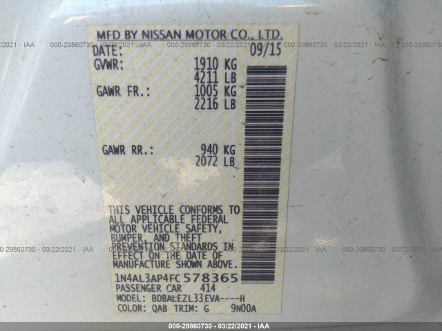 Photo 8 VIN: 1N4AL3AP4FC578365 - NISSAN ALTIMA 