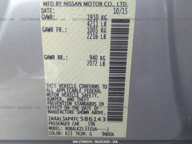 Photo 8 VIN: 1N4AL3AP4FC586143 - NISSAN ALTIMA 