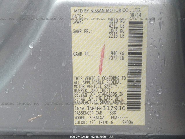 Photo 8 VIN: 1N4AL3AP4FN317936 - NISSAN ALTIMA 