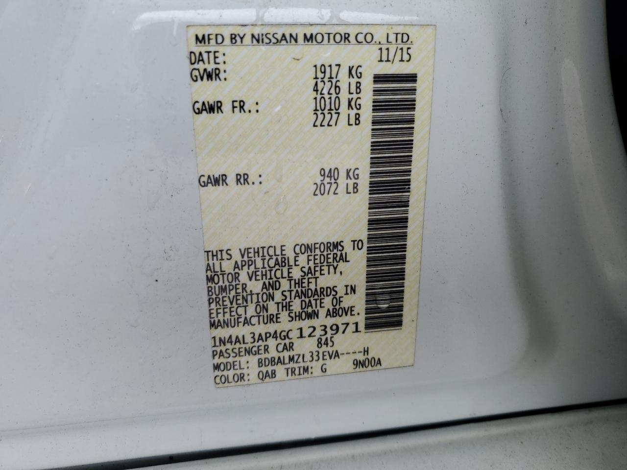 Photo 11 VIN: 1N4AL3AP4GC123971 - NISSAN ALTIMA 