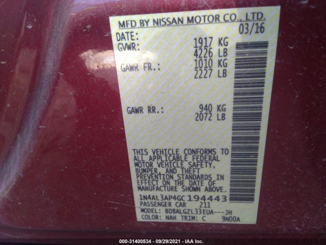 Photo 8 VIN: 1N4AL3AP4GC194443 - NISSAN ALTIMA 