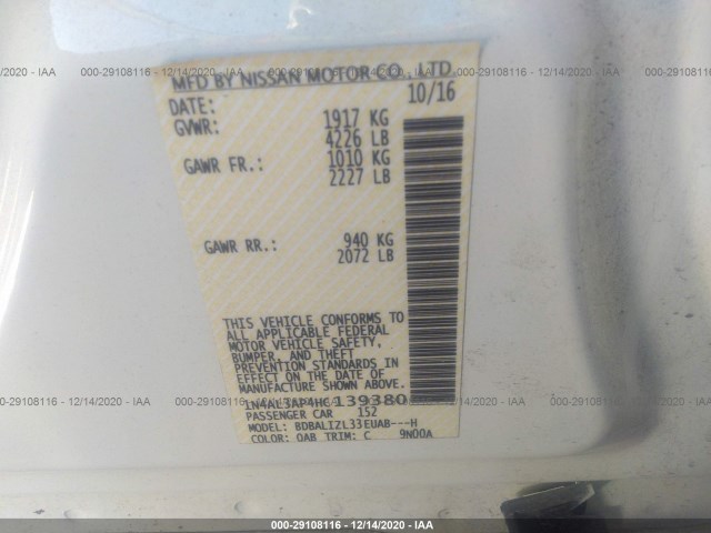 Photo 8 VIN: 1N4AL3AP4HC139380 - NISSAN ALTIMA 