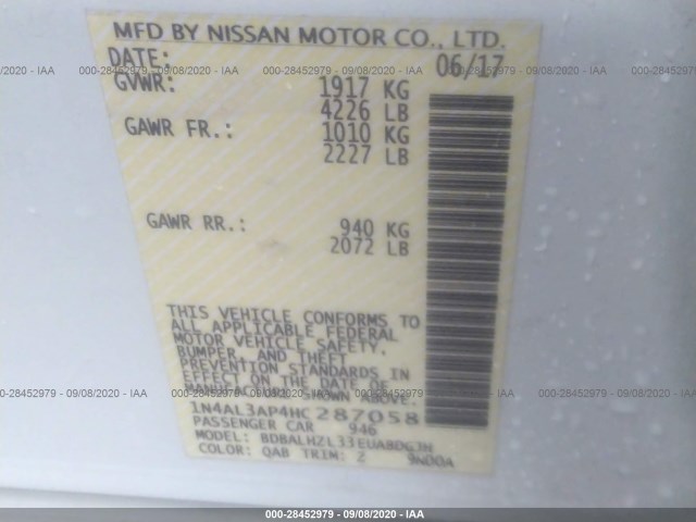 Photo 8 VIN: 1N4AL3AP4HC287058 - NISSAN ALTIMA 