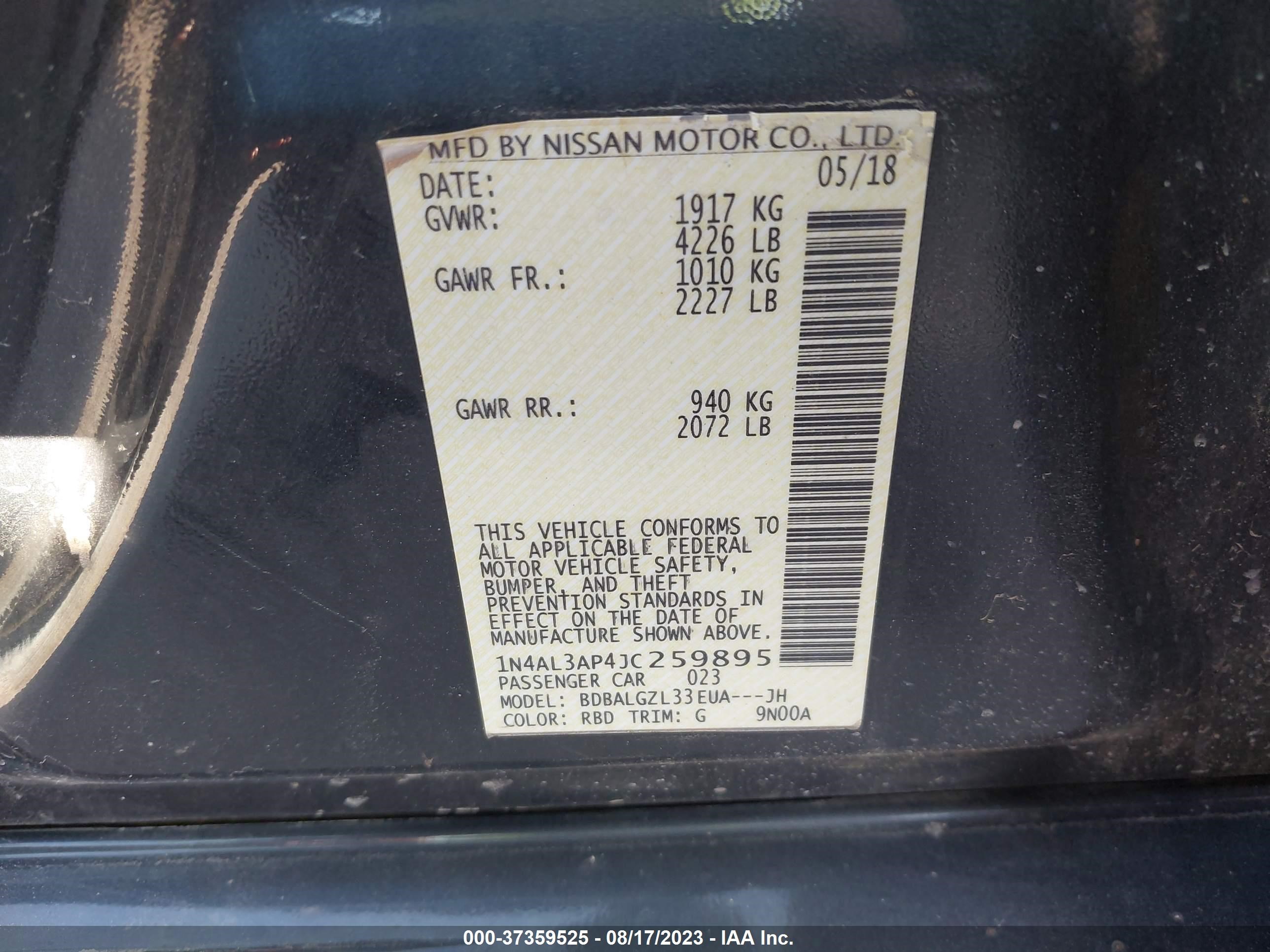 Photo 8 VIN: 1N4AL3AP4JC259895 - NISSAN ALTIMA 