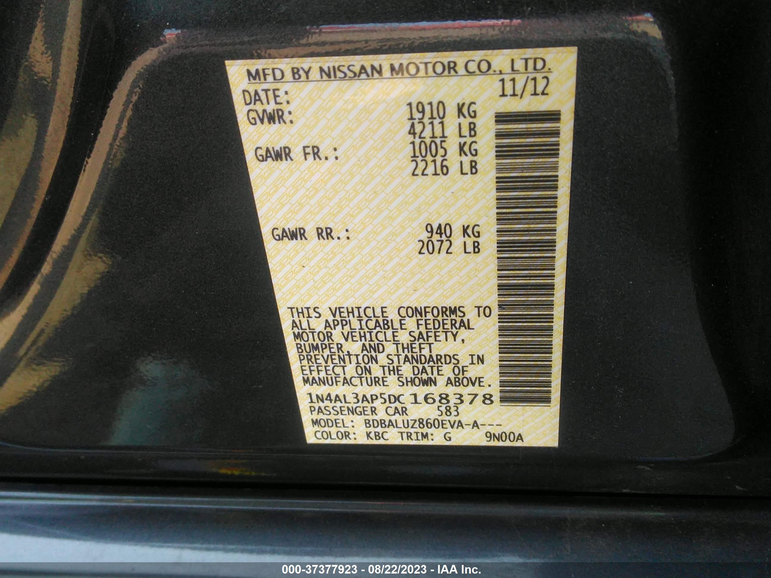 Photo 8 VIN: 1N4AL3AP5DC168378 - NISSAN ALTIMA 