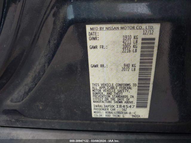 Photo 8 VIN: 1N4AL3AP5DC184547 - NISSAN ALTIMA 