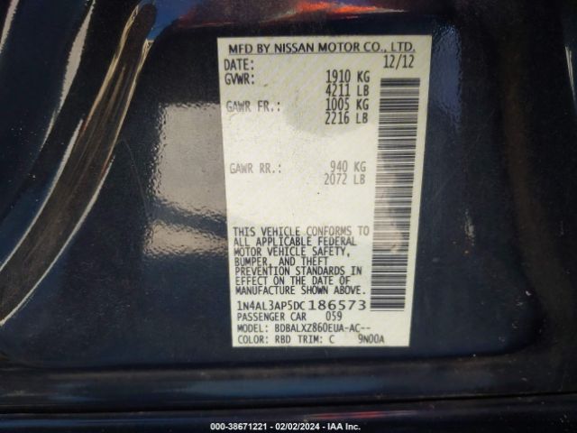 Photo 8 VIN: 1N4AL3AP5DC186573 - NISSAN ALTIMA 