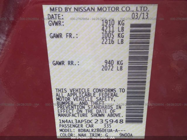 Photo 8 VIN: 1N4AL3AP5DC235948 - NISSAN ALTIMA 