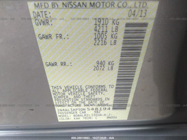 Photo 8 VIN: 1N4AL3AP5DN548194 - NISSAN ALTIMA 