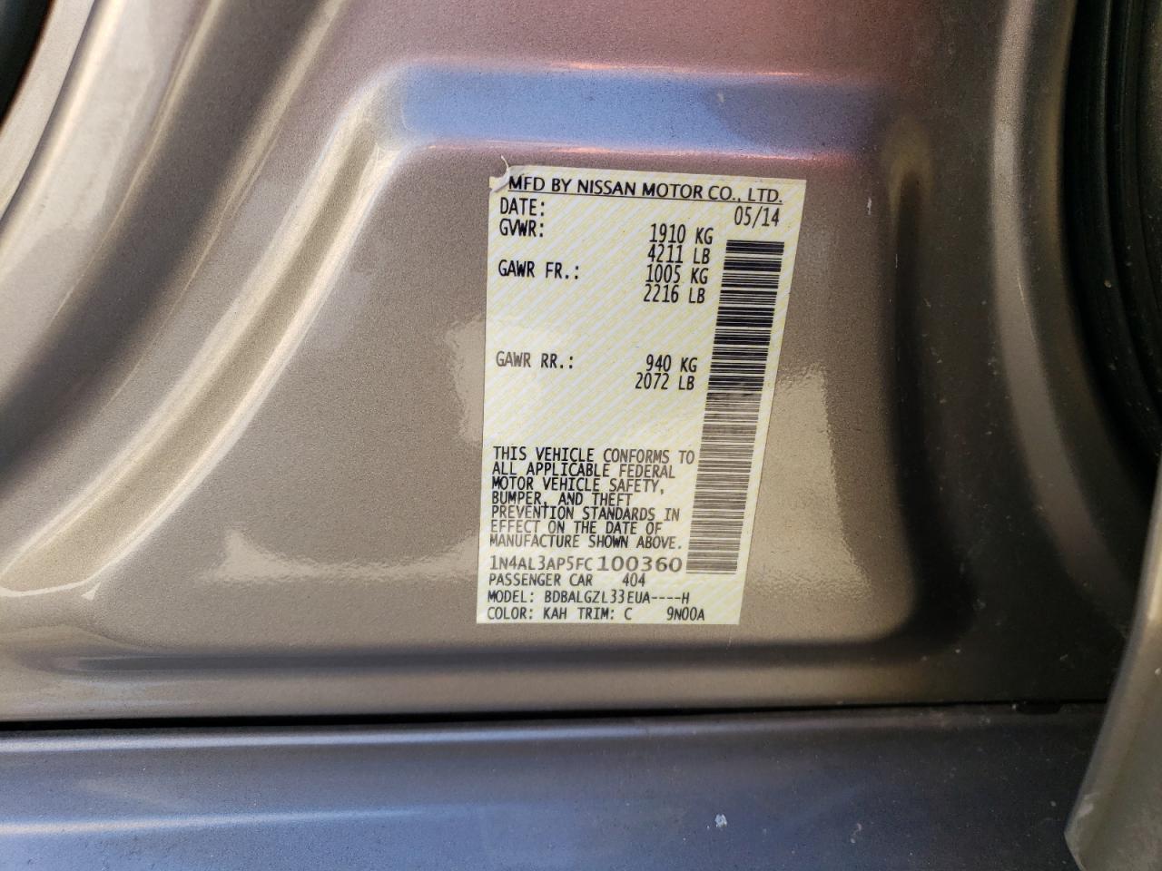 Photo 11 VIN: 1N4AL3AP5FC100360 - NISSAN ALTIMA 