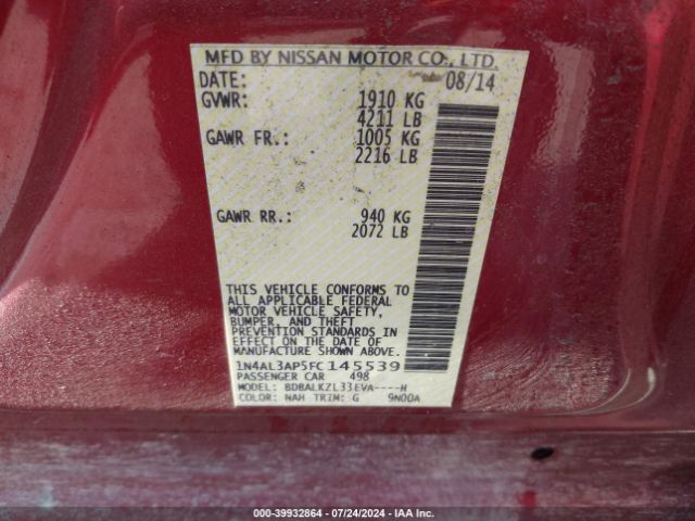 Photo 8 VIN: 1N4AL3AP5FC145539 - NISSAN ALTIMA 