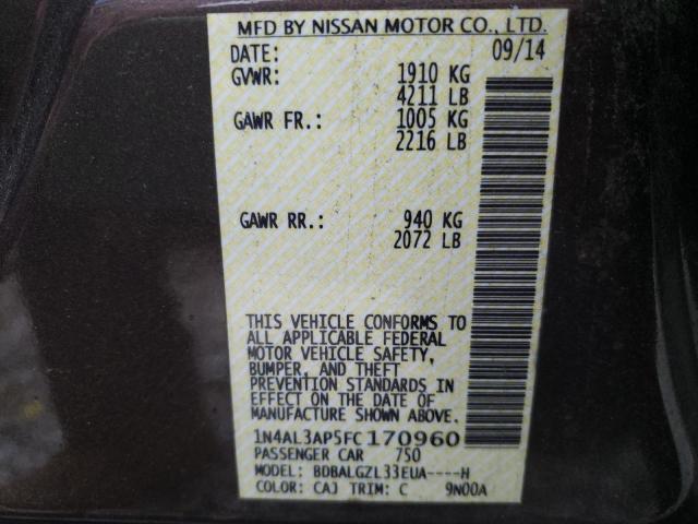 Photo 9 VIN: 1N4AL3AP5FC170960 - NISSAN ALTIMA 2.5 