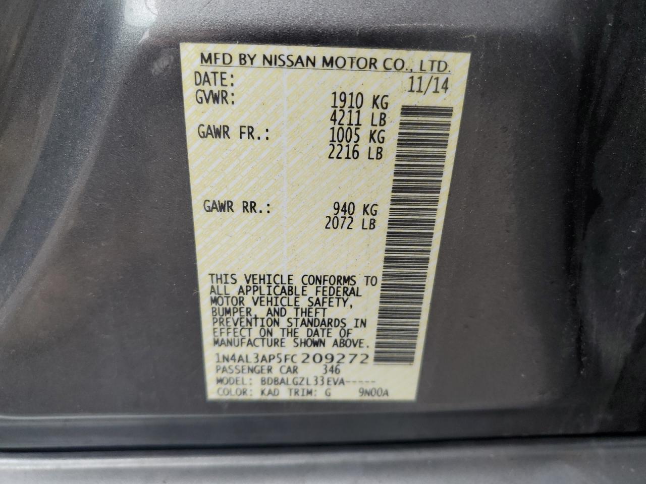 Photo 11 VIN: 1N4AL3AP5FC209272 - NISSAN ALTIMA 