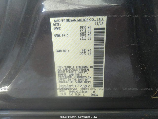 Photo 8 VIN: 1N4AL3AP5FC225925 - NISSAN ALTIMA 