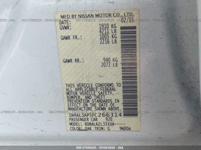 Photo 8 VIN: 1N4AL3AP5FC266314 - NISSAN ALTIMA 