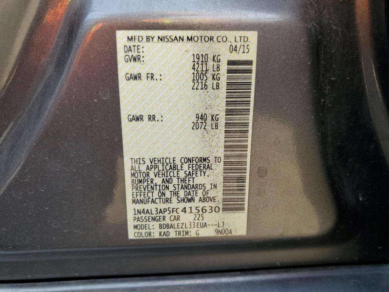 Photo 11 VIN: 1N4AL3AP5FC415630 - NISSAN ALTIMA 