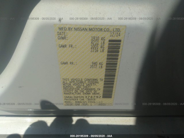 Photo 8 VIN: 1N4AL3AP5FN374792 - NISSAN ALTIMA 