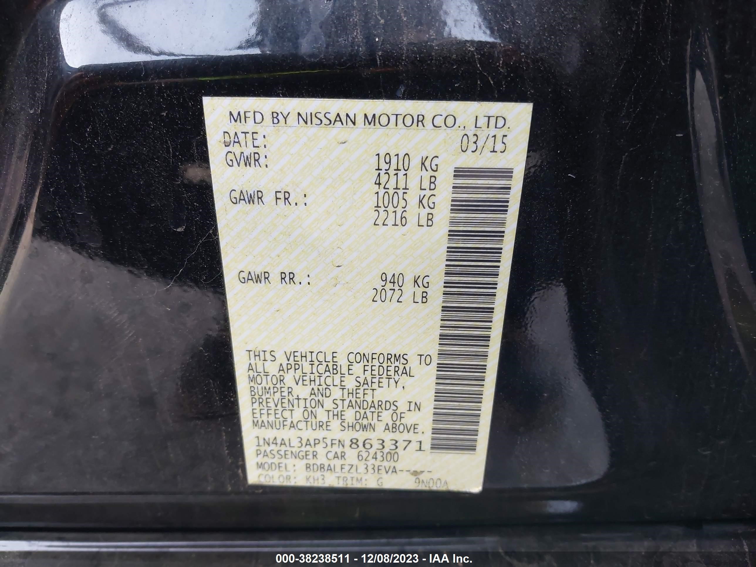 Photo 8 VIN: 1N4AL3AP5FN863371 - NISSAN ALTIMA 