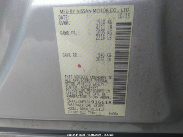 Photo 8 VIN: 1N4AL3AP5FN916618 - NISSAN ALTIMA 