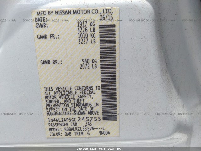 Photo 8 VIN: 1N4AL3AP5GC245755 - NISSAN ALTIMA 