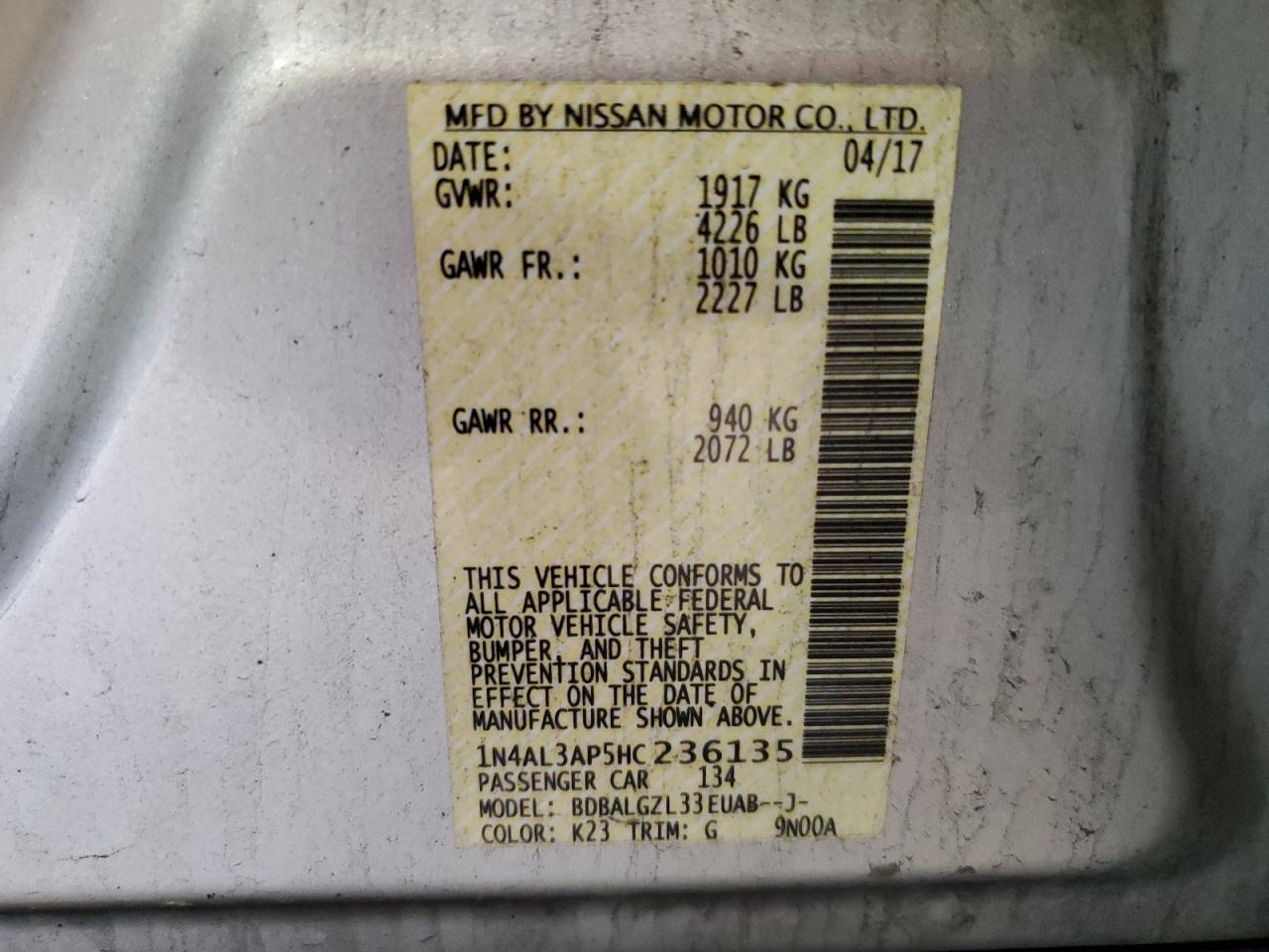 Photo 11 VIN: 1N4AL3AP5HC236135 - NISSAN ALTIMA 