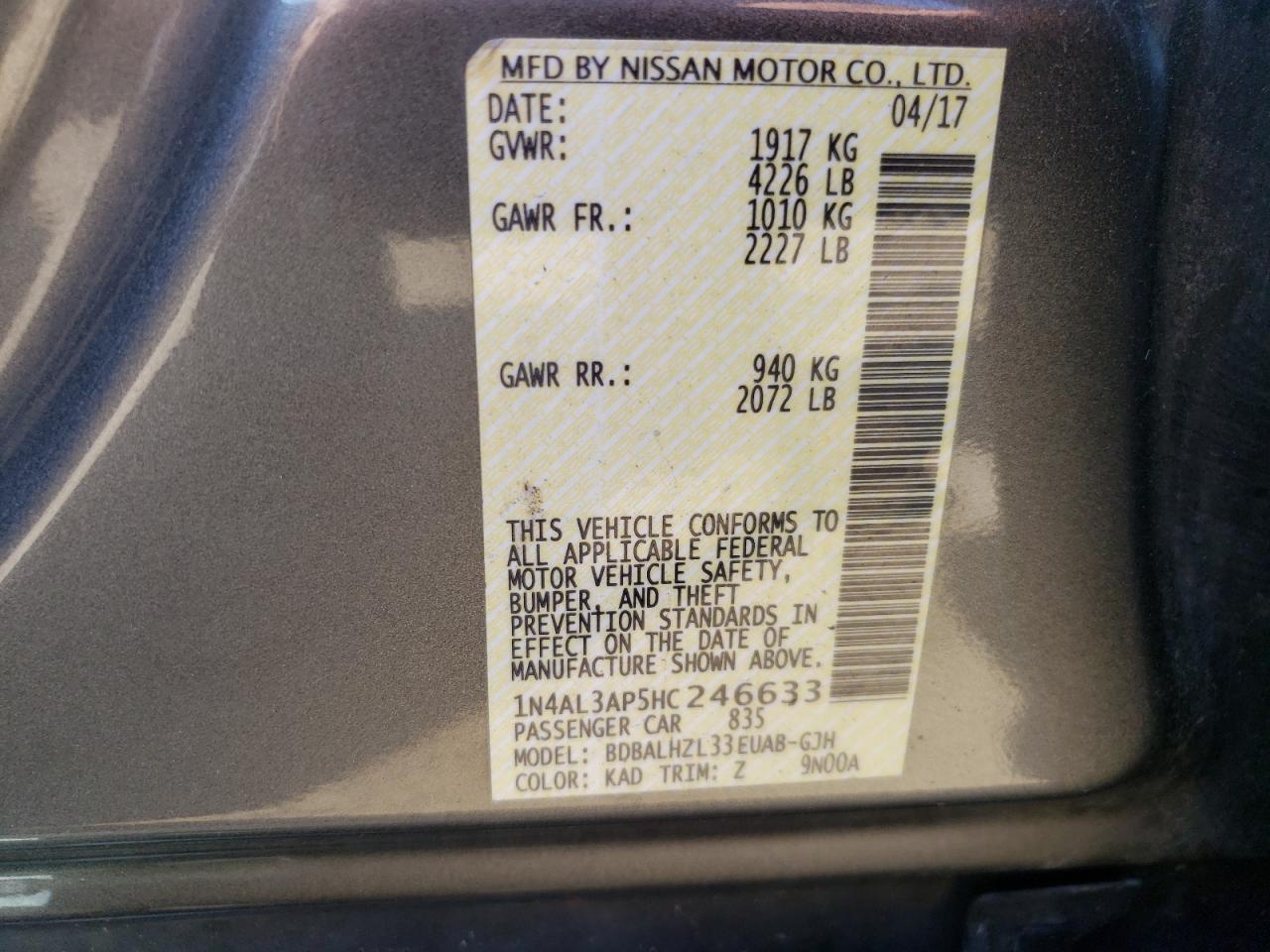 Photo 12 VIN: 1N4AL3AP5HC246633 - NISSAN ALTIMA 