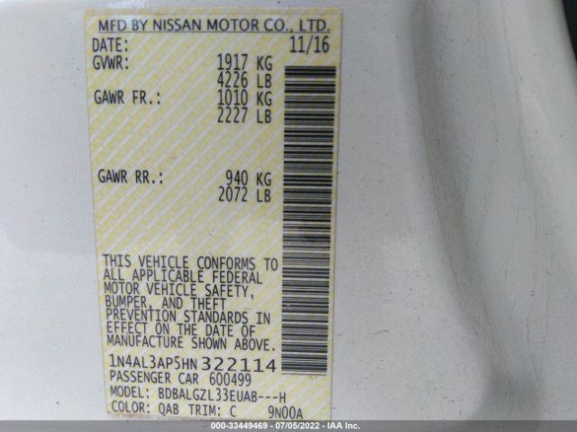 Photo 8 VIN: 1N4AL3AP5HN322114 - NISSAN ALTIMA 