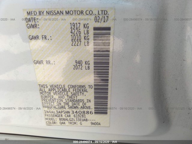 Photo 8 VIN: 1N4AL3AP5HN340886 - NISSAN ALTIMA 