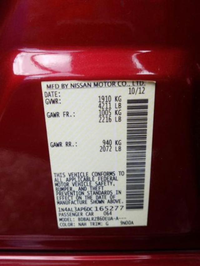 Photo 9 VIN: 1N4AL3AP6DC165277 - NISSAN ALTIMA 2.5 