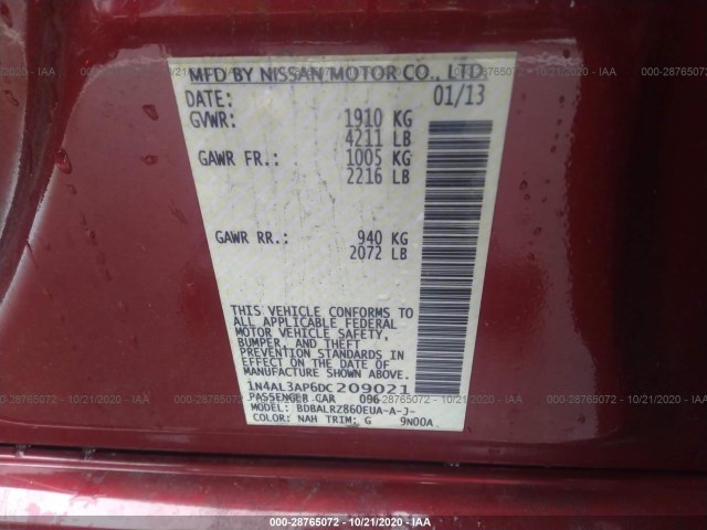 Photo 8 VIN: 1N4AL3AP6DC209021 - NISSAN ALTIMA 