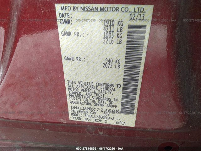 Photo 8 VIN: 1N4AL3AP6DC222688 - NISSAN ALTIMA 