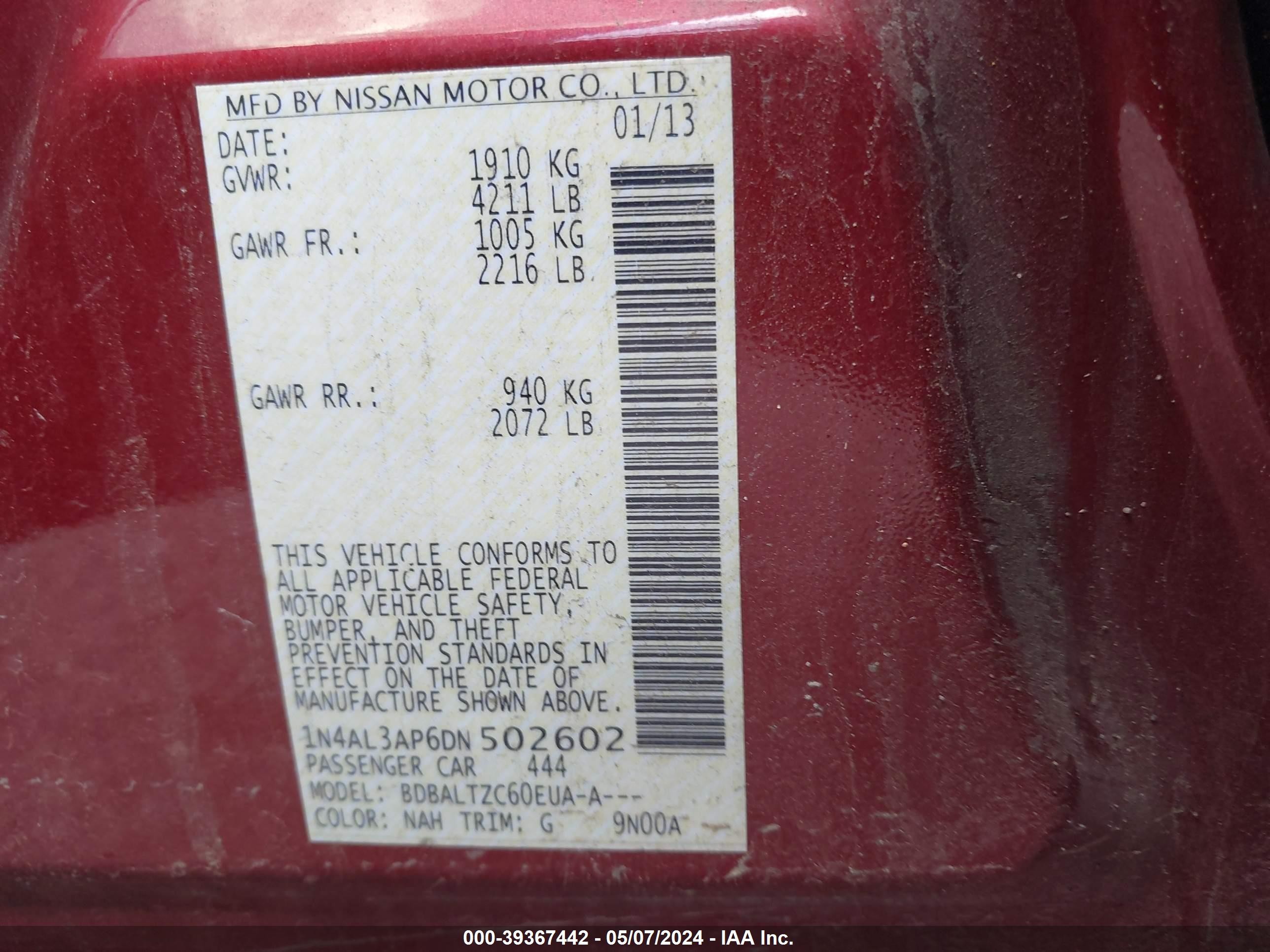 Photo 8 VIN: 1N4AL3AP6DN502602 - NISSAN ALTIMA 