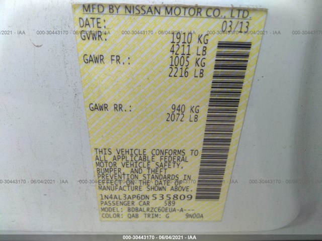 Photo 8 VIN: 1N4AL3AP6DN535809 - NISSAN ALTIMA 