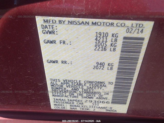 Photo 8 VIN: 1N4AL3AP6EC293066 - NISSAN ALTIMA 