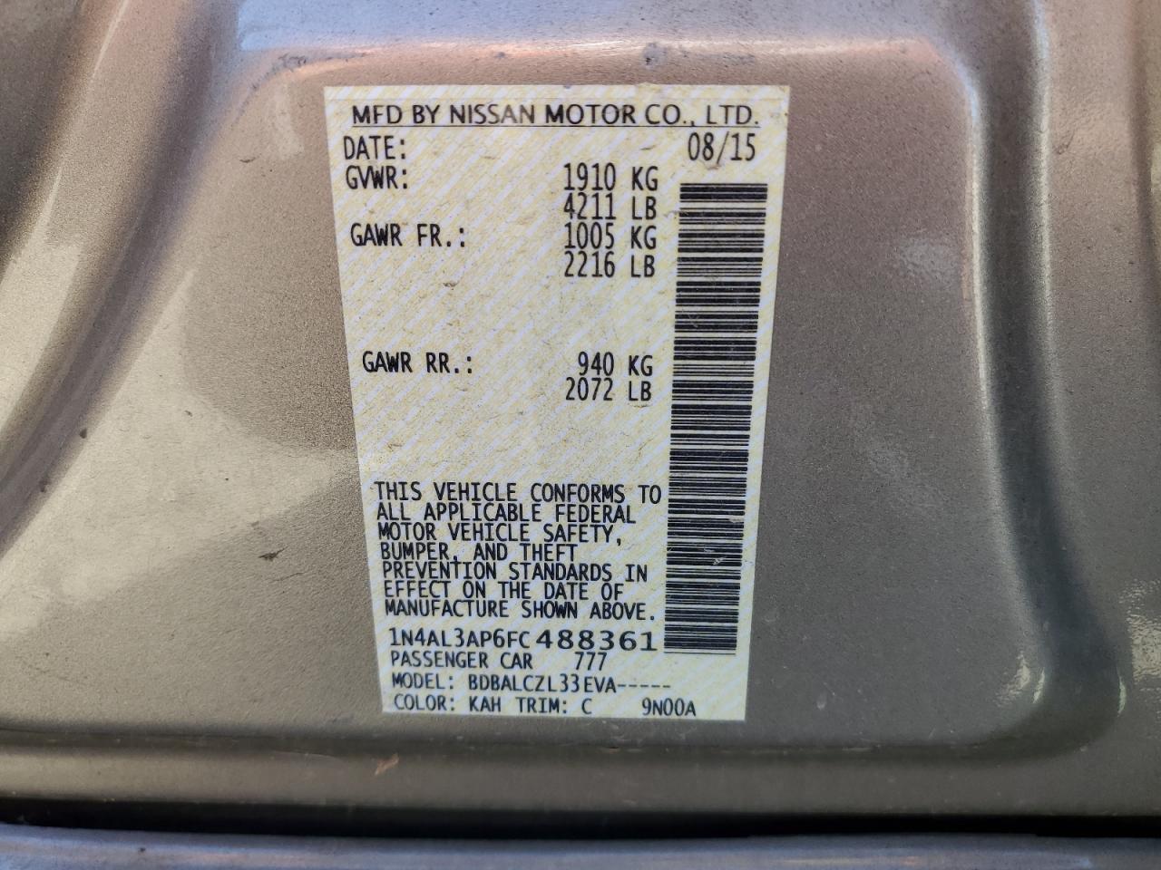 Photo 11 VIN: 1N4AL3AP6FC488361 - NISSAN ALTIMA 