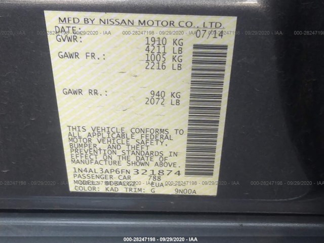 Photo 8 VIN: 1N4AL3AP6FN321874 - NISSAN ALTIMA 