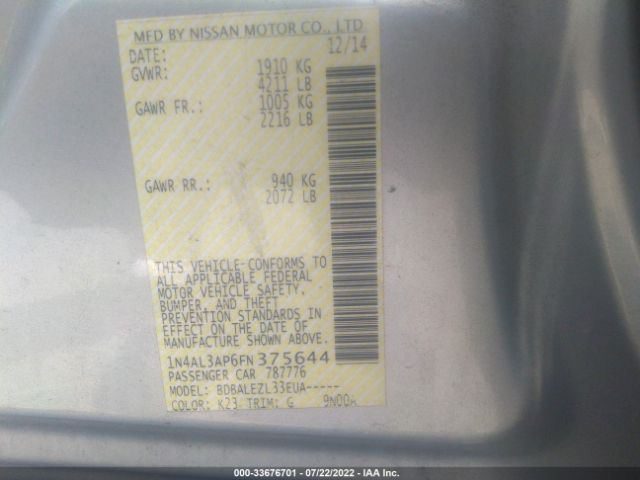 Photo 8 VIN: 1N4AL3AP6FN375644 - NISSAN ALTIMA 